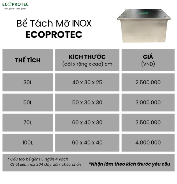 bể tách dầu mỡ inox