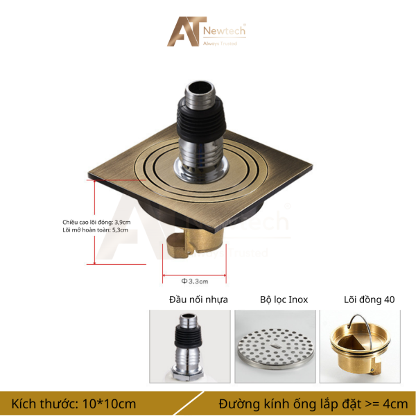 Ga thoát sàn máy giặt thẳng màu đồng